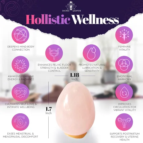 Vista 3 de Sacred Weapon Huevo Kegel de cuarzo rosa certificado GIA - Ejercitador de suelo pélvico para mujeres Soporte para menopausia, posparto y prolapso