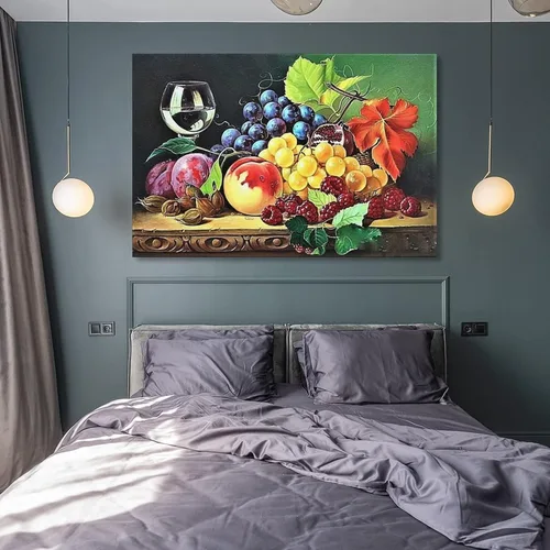 Vista 8 de Arte de pared vintage con imágenes de vino, obras de arte de vino y frutas, pintura al óleo sobre lienzo para comedor, lienzo, impresiones