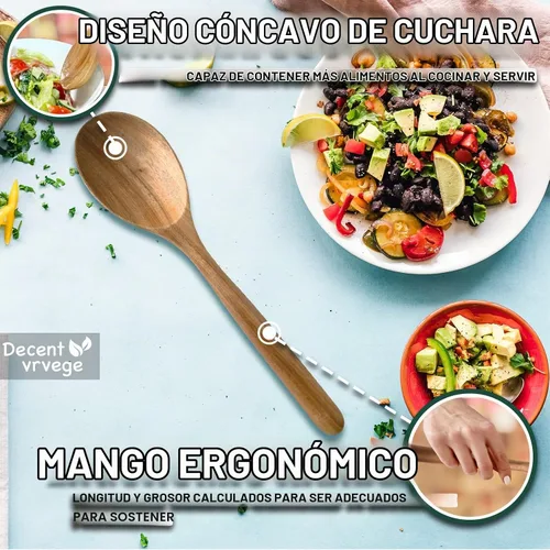 Vista 2 de Cuchara de madera, cucharas de cocina de madera de acacia saludable, cuchara de cocina duradera, cucharón de madera antiarañazos para cocinar