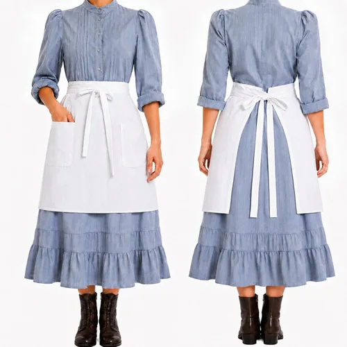 Vista 11 de White Maid Half Apron for Women with Pocket, Vintage Ruffled Apron Blanco