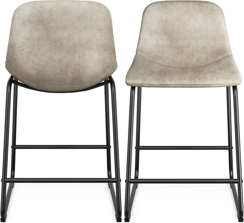 Vista 8 de Rfiver Taburetes de bar de cuero sintético PU Set de 2, Taburetes de pub industriales con respaldo y reposapiés, Sillas de bar modernas sin brazos