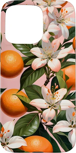Vista 31 de Carcasa para iPhone 17 con diseño de flores de naranja sobre fondo rosa
