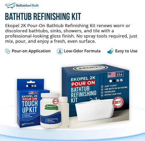 Vista 2 de Kit de Refinamiento de Bañera Ekopel - Fabricado en EE.UU. - Reglaseado Sin Olor para Bañera y Azulejos - Revestimiento de Pintura para Bañera Más