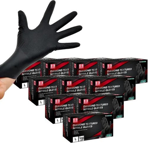 Vista 23 de Jointown Guantes Básicos de Nitrilo de Servicio Pesado, Guantes de Mecánico de Nitrilo Desechables de 8 Mil, con Textura de Diamante Elevada, Caja