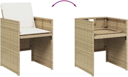Vista 6 de Juego de comedor de patio de 5 piezas, muebles de exterior sintético de ratán beige, mesa rectangular con 4 sillas, resistente a la intemperie