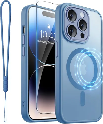 Vista 9 de ROYBENS Funda transparente mate para iPhone 12 Pro-Max compatible con Magsafe, protección completa de lente de cámara, protector de pantalla, correa