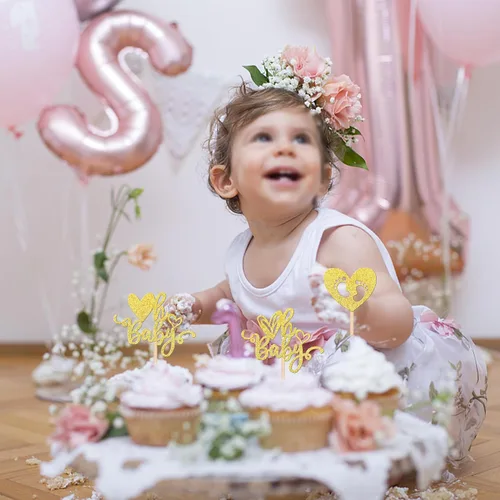 Vista 7 de 24 piezas Oh Baby para cupcakes para el día de San Valentín con purpurina de corazón de amor dulce para pies de bebé, para el día de San Valentín