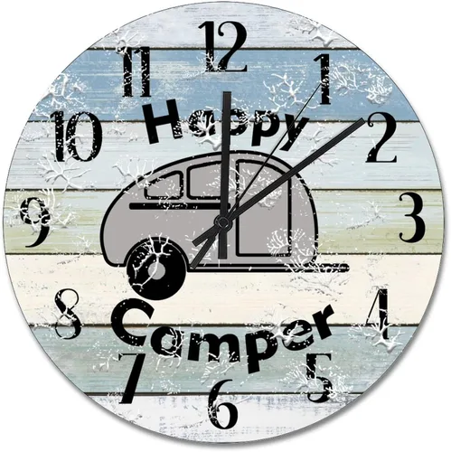 Vista 62 de Reloj de pared Whatever Modern Wood Clock de 10 pulgadas, silencioso, sin tictac, funciona con pilas, para sala de estar, dormitorio, cocina, A