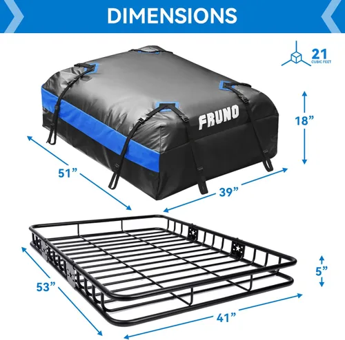 Vista 4 de FRUNO Portaequipajes para Techo Universal Vehículo Portaequipajes para Techo con Bolsa de Carga Impermeable de 21 Pies Cúbicos y Funda
