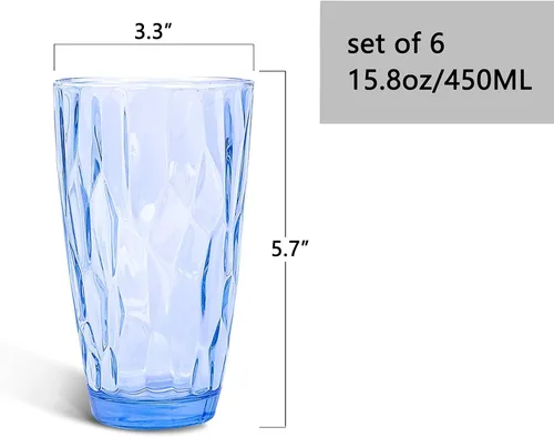 Vista 3 de CREATIVELAND Highball - Juego de 6 vasos de vidrio, color azul claro, para agua, cóctel, jugo, cerveza, café helado, cristalería azul transparente