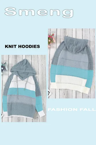 Vista 4 de SMENG Sudadera con capucha de punto ligero para mujer y sudadera con cremallera