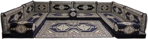 Vista 122 de arabicsofa Sofá en forma de U de estilo árabe para el suelo – Juego de Majlis hecho a mano – Sofá de estilo bohemio