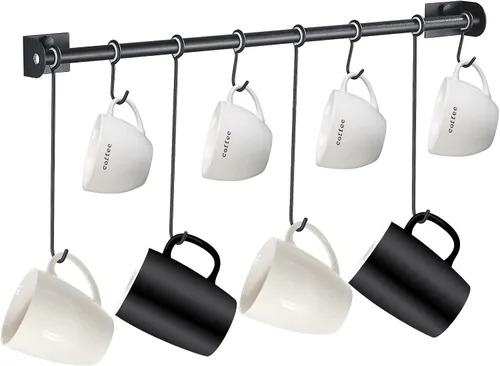 Vista 8 de Soporte para tazas de café con 4 ganchos para montar en la pared, juego de 4 colgadores modernos para tazas de té de 15.6 pulgadas, juego de 2