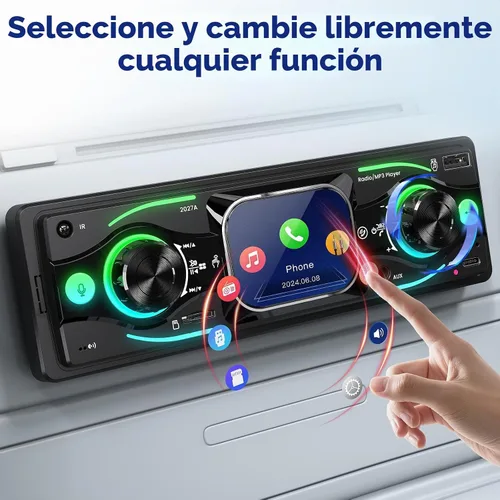 Vista 3 de Estéreo de coche DIN sencillo con pantalla táctil, audio Bluetooth, receptor de radio para coche, entrada dual MP3/USB/SD/AUX, carga rápida