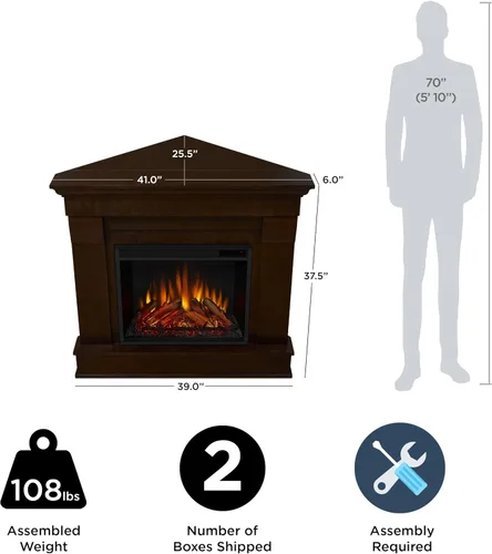 Vista 5 de Real Flame 5950E - Chimenea eléctrica esquinera Chateau, pequeña, color nogal oscuro.