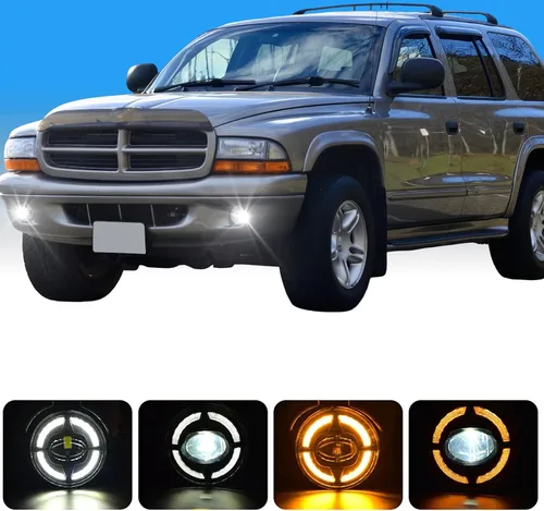 Vista 5 de Luces antiniebla LED y DRL para compatibles con Dodge Dakota 1997 1998 1999 2000/Dodge Durango 1998-2000, un par de luces antiniebla delanteras