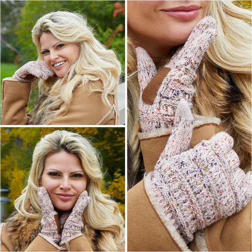 Vista 2 de Gorros Funky Junque's con guantes en combinación, para invierno, forrado, cálido, de punto, para pantalla táctil, para escribir