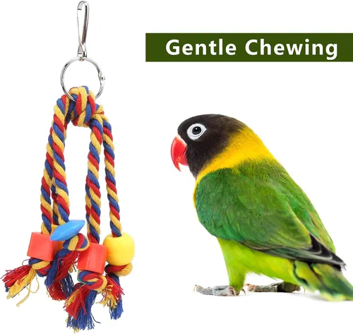 Vista 2 de Zerodis 3 piezas de juguetes para masticar pájaros, periquitos, juguetes de cuerda de algodón coloridos, juguetes de loros, cuentas de cuerda
