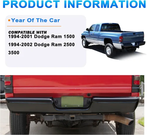 Vista 3 de SOCKIR Conjunto de parachoques trasero con revestimiento antioxidante compatible con Dodge Ram 1500 1994-2001 y Ram 2500 3500 1994-2002 modelos