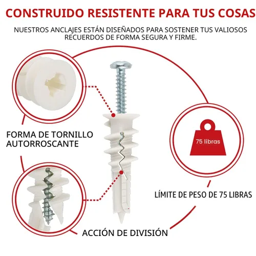 Vista 2 de CrimsonMark Juego de 20 anclajes y tornillos autoperforantes para paneles de yeso #8 x 1-1/4 pulgadas, soporta hasta 75 libras, no requiere agujeros