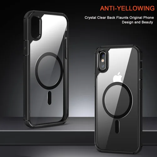 Vista 2 de TENDLIN Funda protectora transparente de parte trasera dura compatible con iPhone X/iPhone XS (negro, MagSafe)