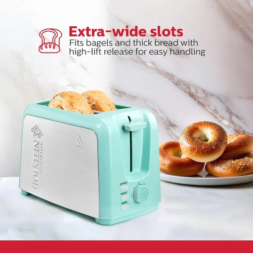 Vista 3 de Holstein Housewares Tostadora de 2 rebanadas con 7 ajustes de tostado, ranuras extra anchas, recalentamiento, descongelación, cancelación