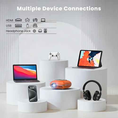 Vista 5 de HOMPOW Mini proyector con Bluetooth bidireccional, proyector portátil para uso de cine en casa, compatible con 1080P para interiores/exteriores