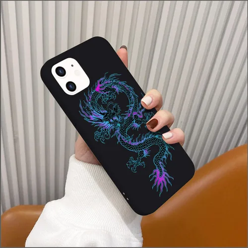 Vista 6 de Funda con estampado de dragón para iPhone 7/8 Plus, silicona líquida negra fresca para niñas y niños, funda de goma de gel suave de moda de cuerpo