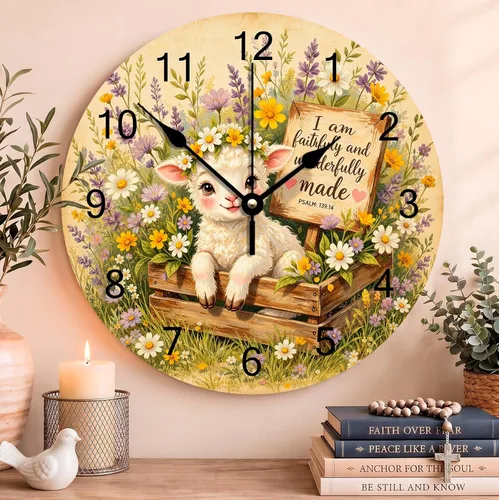Vista 48 de Reloj de pared con versículo bíblico, con cita religiosa, reloj de madera, texto inspirador cristiano, reloj de madera rústico personalizado