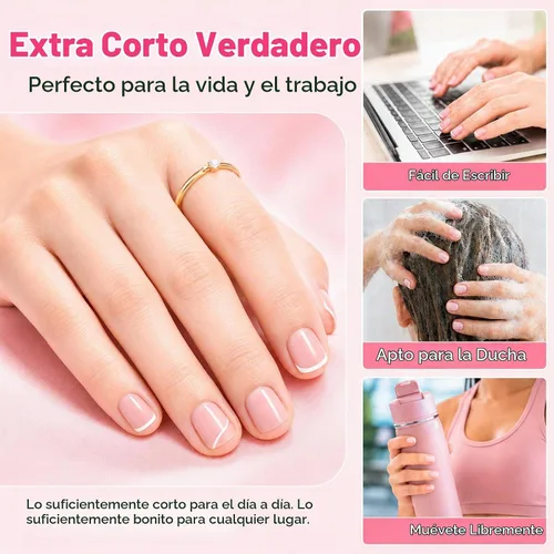 Vista 4 de Puntas de Uñas de Gel Redondas Extra Extra Cortas, SINOKAME Uñas Postizas a Presión Extra Cortas Transparentes Redondas, Mate Completo Sin Lima Uñas