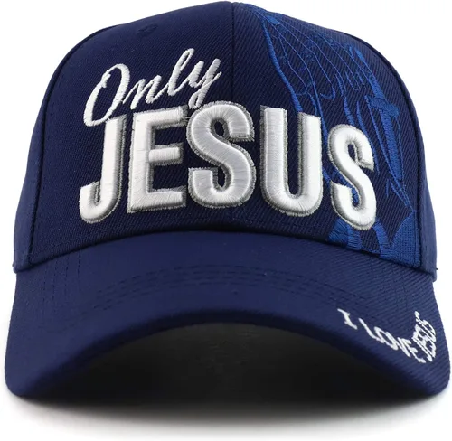 Vista 2 de Trendy Apparel Shop Gorra de bola cristiana bordada a mano Only Jesus Praying Azul marino