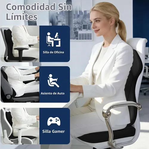 Vista 8 de Cojín de asiento, almohada de apoyo lumbar para silla de oficina, almohada ergonómica de espuma viscoelástica para respaldo, cojín de espuma de alta