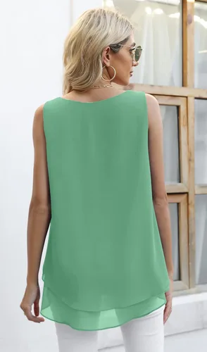 Vista 5 de Timeson - Camiseta de gasa sin mangas, blusa casual de doble capa para mujer