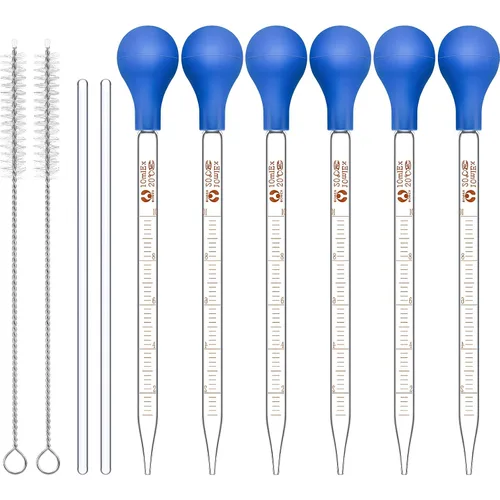 Vista 9 de Weewooday Pipetas de vidrio con goteros de vidrio graduados para laboratorio, pipeta líquida con sombreros de goma grandes de 7.9 in, varilla