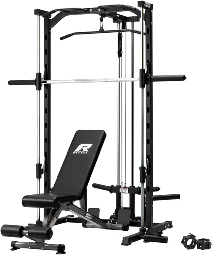 Vista 12 de RitFit Smith - Estante de potencia para máquina con sistema LAT-Pull Down, minas terrestres, barra de barra, clavijas de almacenamiento de placas
