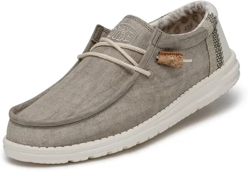 Vista 19 de Hey Dude Wally Linen - Mocasines para hombre, cómodos y ligeros, sin cordones Blanco