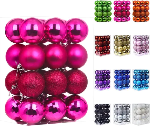Vista 25 de Emopeak - Juego de 24 esferas navideñas, ornamentos irrompibles, 4 estilos, decoración colgante para árbol de Navidad, boda o fiesta