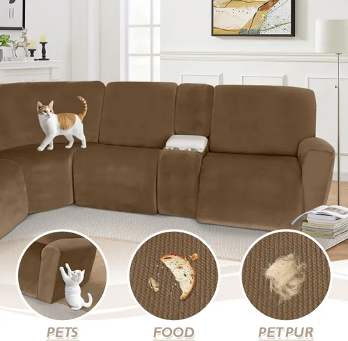 Vista 360 de Arfntevss Fundas de sofá seccional reclinable de terciopelo, Funda de sofá seccional de esquina para sofá reclinable, Funda elástica suave