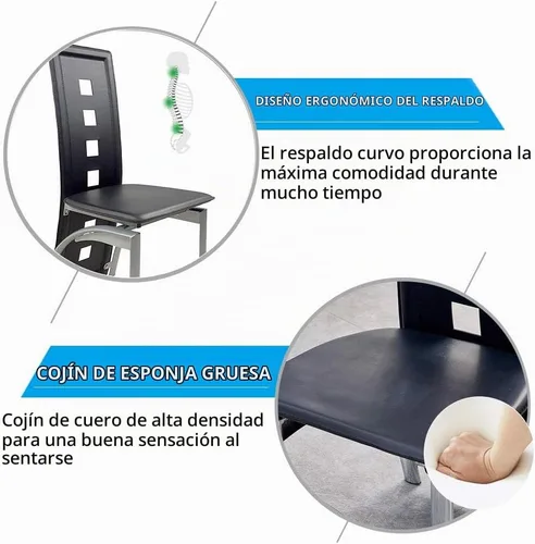 Vista 3 de Juego de mesa de comedor de 5 piezas, moderno juego de mesa de comedor negro para 4, mesa de comedor de cocina de vidrio templado con 4 sillas