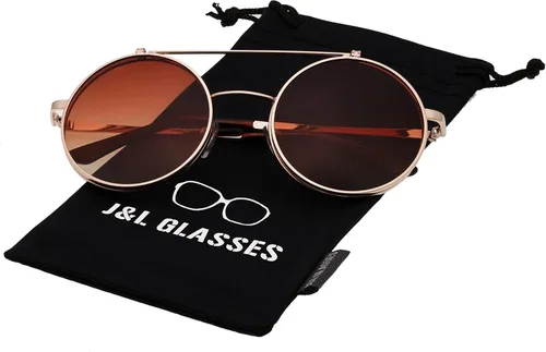 Vista 5 de JL Glasses Gafas de sol redondas estilo retro estilo Seampunk