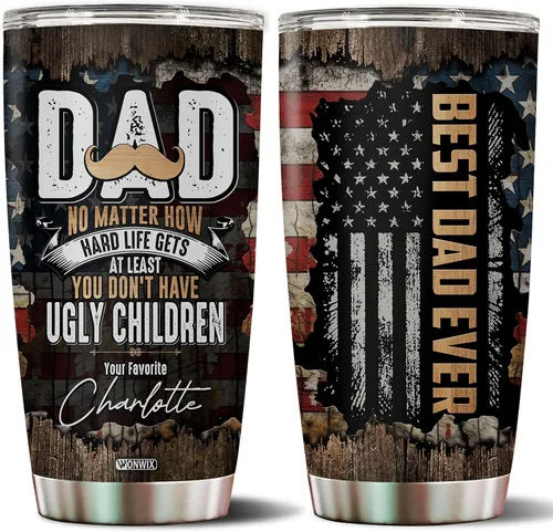 Vista 17 de Vaso personalizado de regalo para papá, regalos para padrastro de hija, hijo, niños, cumpleaños, Navidad, día del padre, regalo para padrastro, taza