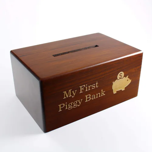 Vista 2 de Caja de ahorros de madera personalizada para niños, bebé, niña, primera alcancía grabada, regalo único