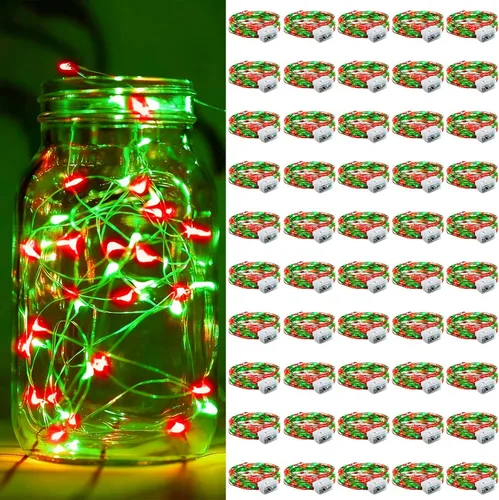 Vista 53 de Aogist Paquete de 24 luces de hadas, 3 modos, 2,1 metros, 20 luces LED, impermeables, cable plateado, funcionan con pilas, mini luces de alambre