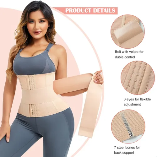 Vista 4 de LANCS Entrenador de cintura 2 en 1 para mujer, cintura de grasa del vientre inferior, faja moldeadora de cintura posparto
