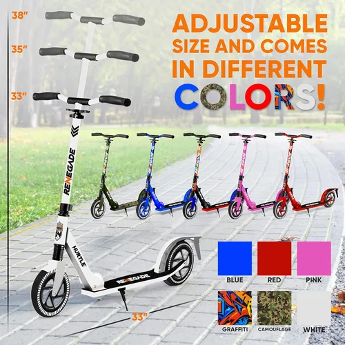 Vista 6 de Hurtle Patinete compacto para adolescentes, monopatín plegable con altura ajustable, cubierta antideslizante de aleación, ruedas de 8 pulgadas