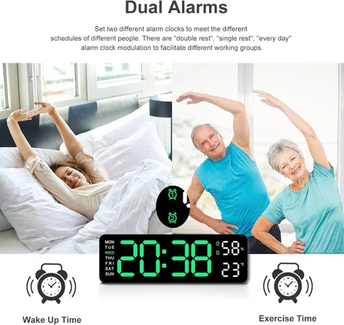 Vista 5 de JoFomp Reloj de pared digital con pantalla grande, relojes de pared LED de 9 pulgadas para decoración de sala de estar, reloj digital