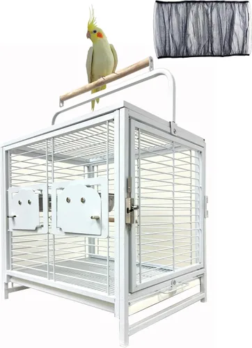 Vista 9 de Portátil resistente viaje pájaro loro portador jaula alimentación tazón juego soporte con mango