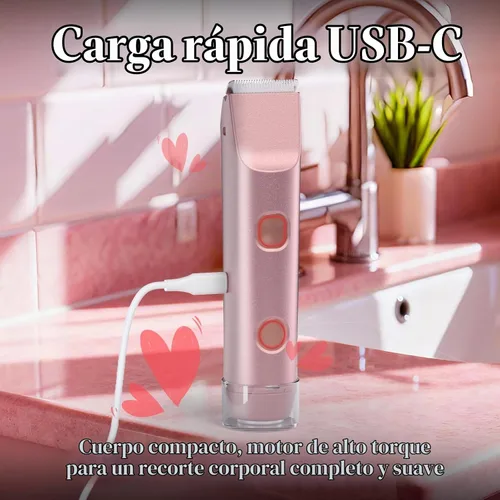 Vista 6 de Recortadora de bikini para mujer – Maquinilla de afeitar eléctrica de doble cabeza, IP67 impermeable USB-C recargable para línea de bikini, axilas