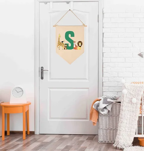 Vista 5 de Bandera personalizada de animales del bosque, regalos para bebé, niño, niña, recién nacido, banderín de safari de selva, letrero de pared, regalos