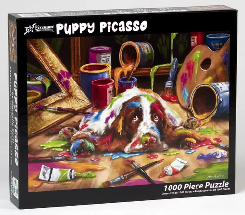 Vista 2 de Vermont Christmas Company Puppy Picasso - Rompecabezas de 1000 piezas